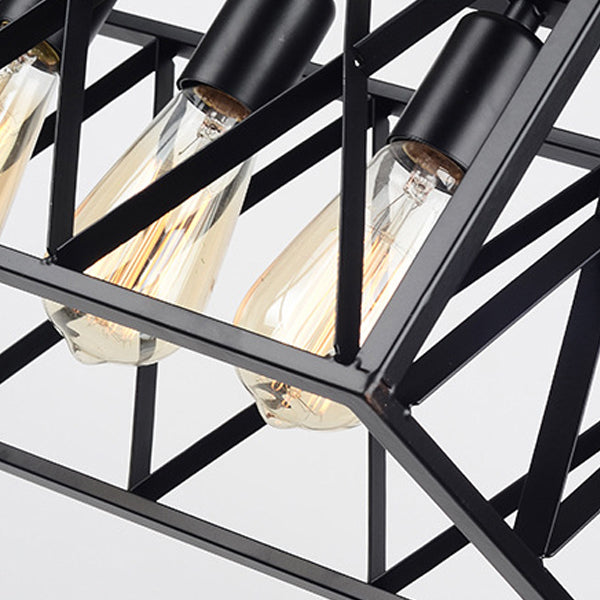 Rectangular Shape Pendant Light Modern Style Metal 4/6 Lights Hanging Lamp in Black