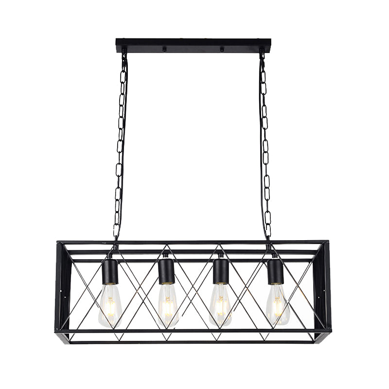 Rectangular Shape Pendant Light Modern Style Metal 4/6 Lights Hanging Lamp in Black