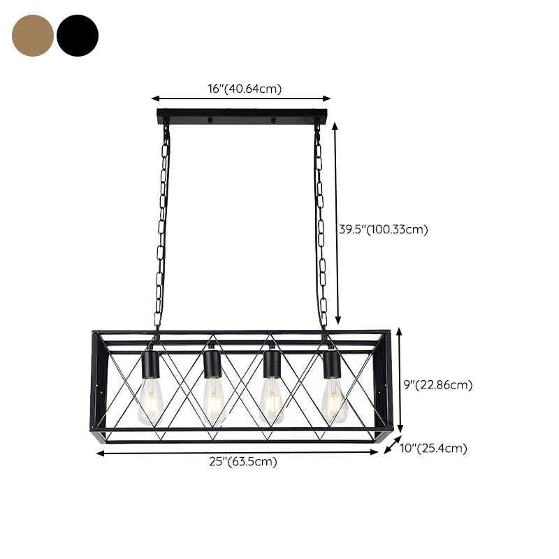 Rectangular Shape Pendant Light Modern Style Metal 4/6 Lights Hanging Lamp in Black