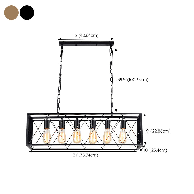 Rectangular Shape Pendant Light Modern Style Metal 4/6 Lights Hanging Lamp in Black