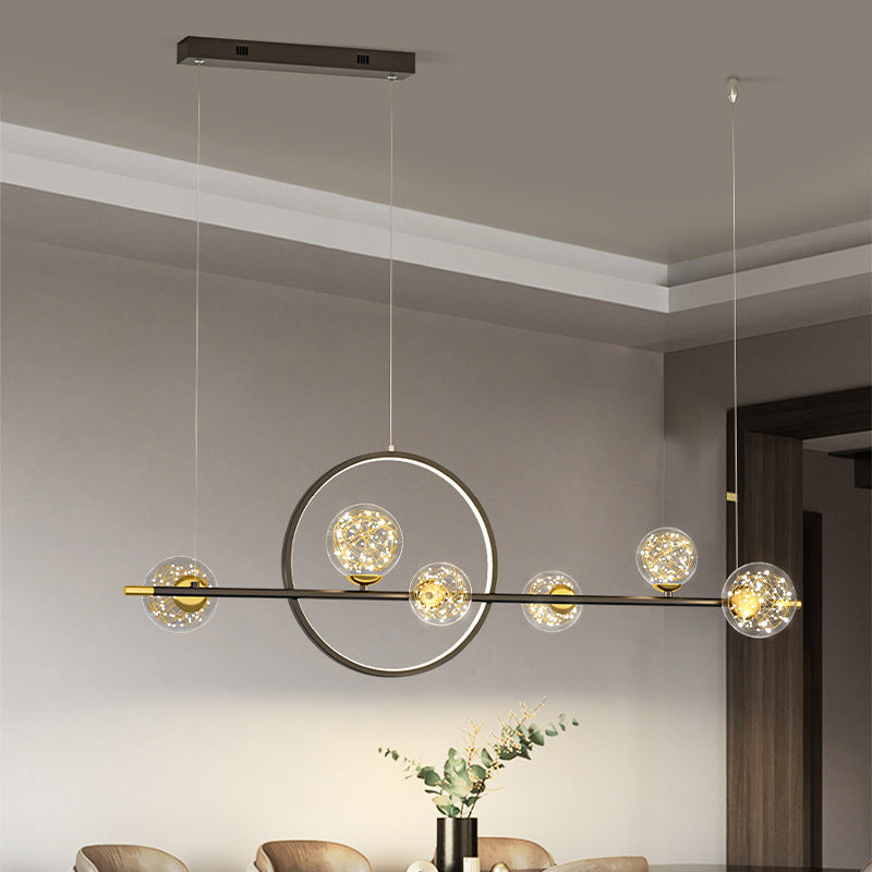 7-Light Contemporary Black/Golden Kitchen Island Lighting LED Ceiling Light for Bedroom