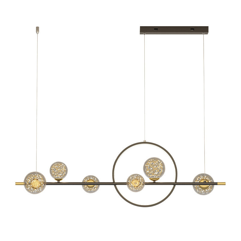 7-Light Contemporary Black/Golden Kitchen Island Lighting LED Ceiling Light for Bedroom