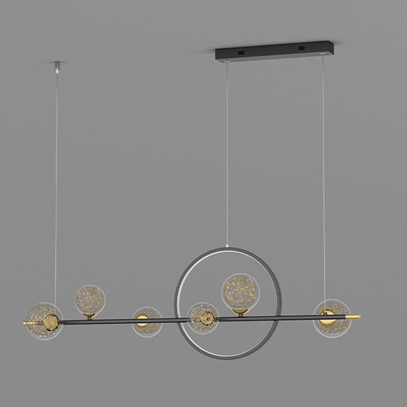 7-Light Contemporary Black/Golden Kitchen Island Lighting LED Ceiling Light for Bedroom