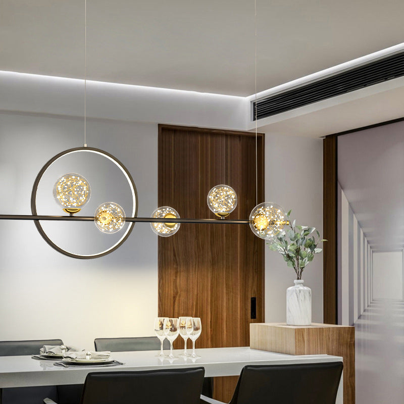 7-Light Contemporary Black/Golden Kitchen Island Lighting LED Ceiling Light for Bedroom