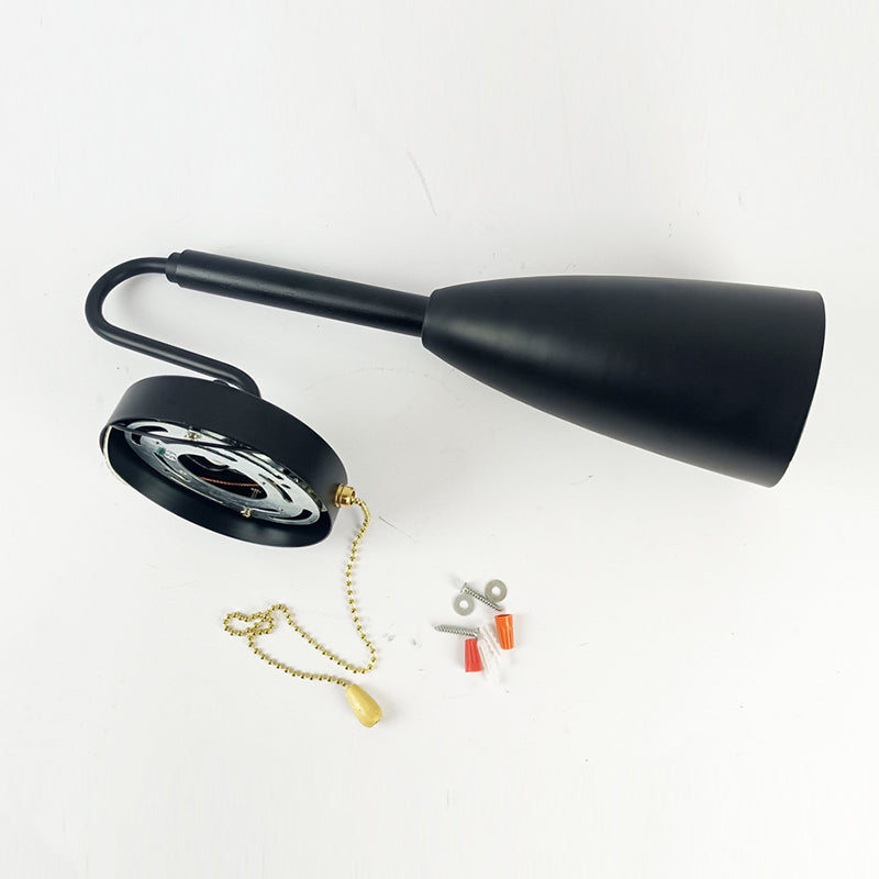 Industrial Wood Wall Sconce Cone Shape Wall Light with Metal Shade for Living Room