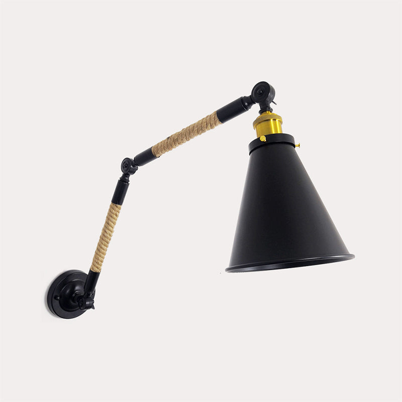 Industrial Rope Wall Sconce Cone Shape Wall Light with Metal Shade for Living Room