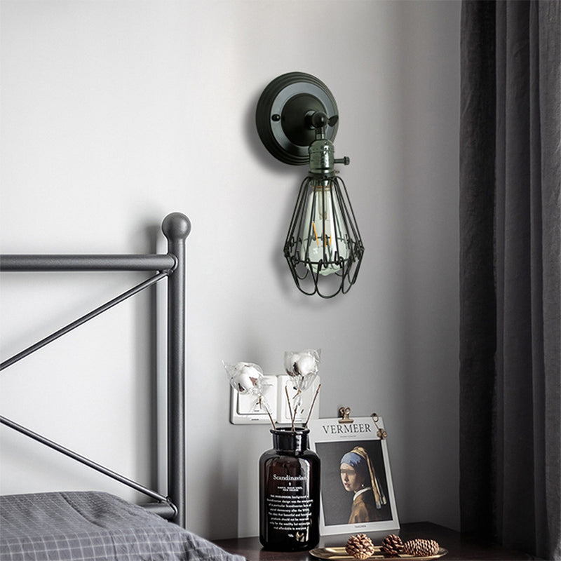 Black Wall Sconce Geometric Shape Wall Light with Metal Shade for Bedroom