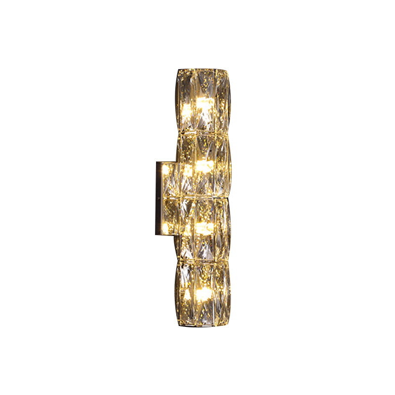 Modern Style Wall Light Cylinder Crystal Sconces in Transparent for Bedroom