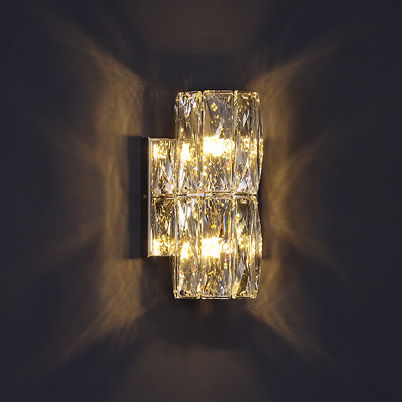 Modern Style Wall Light Cylinder Crystal Sconces in Transparent for Bedroom