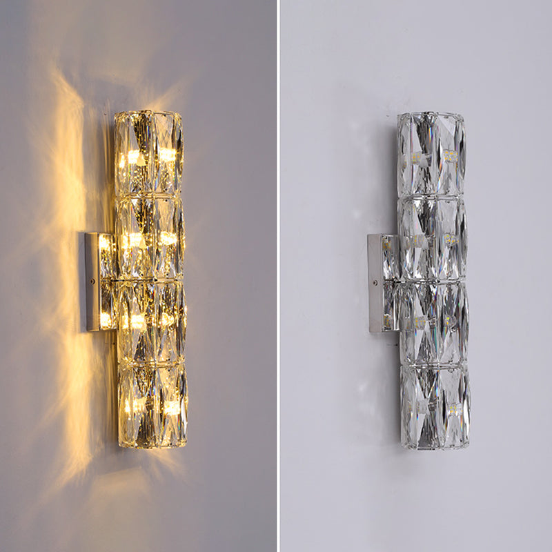 Modern Style Wall Light Cylinder Crystal Sconces in Transparent for Bedroom