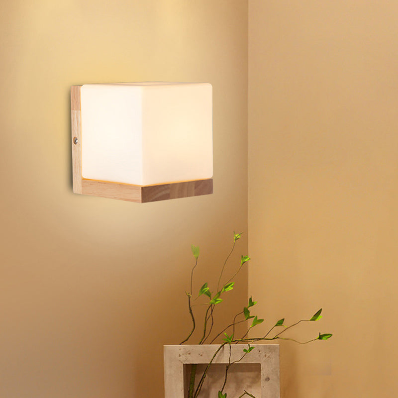 Wood Sqaure Shape Wall Sconce Modern Style 1 Light Wall Light Fixture in Brown