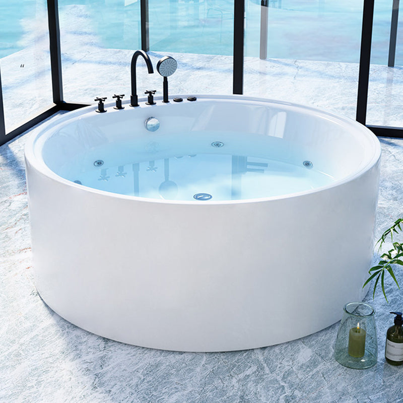 Round Freestanding Soaking Bathtub Modern Acrylic-Fiberglass White Bathtub