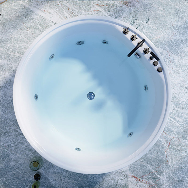 Round Freestanding Soaking Bathtub Modern Acrylic-Fiberglass White Bathtub