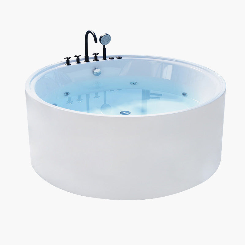 Round Freestanding Soaking Bathtub Modern Acrylic-Fiberglass White Bathtub