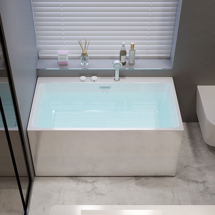 Acrylic Rectangular Back to Wall Bath Tub Freestanding Bathtub with Center Drain