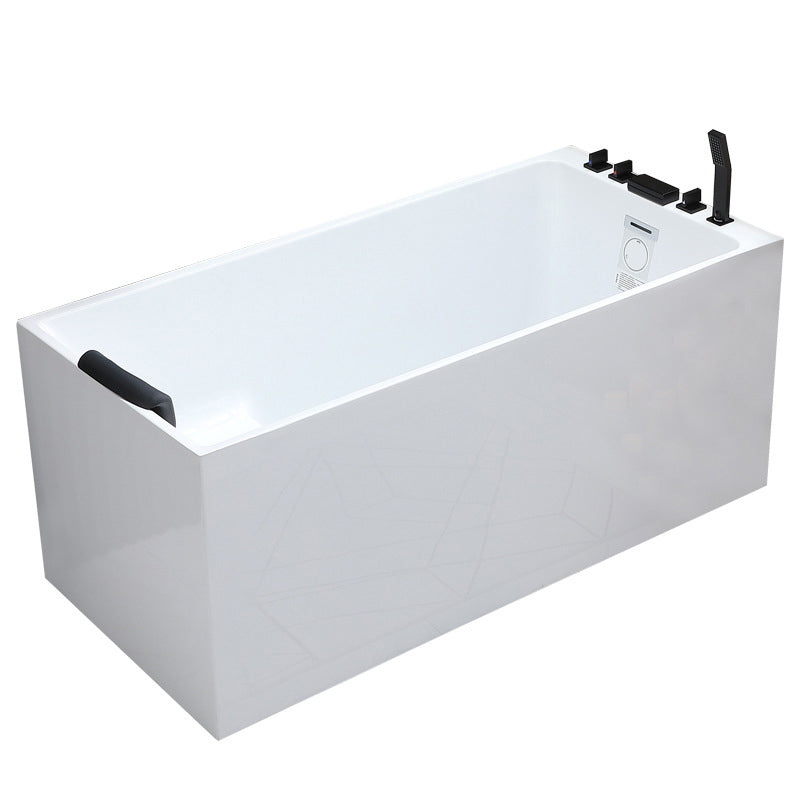 Acrylic Soaking Tub with Left Drain in White Rectangle Freestanding Bathtub