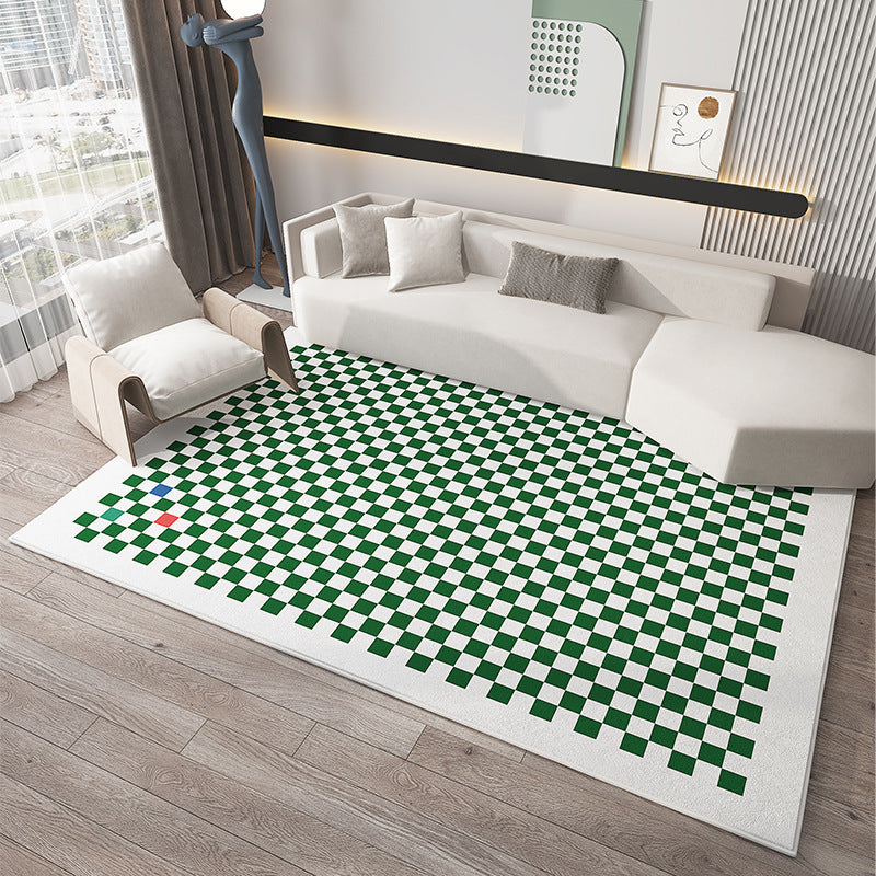 Green Modern Carpet Polyester Checkerboard Carpet Washable for Drawing Room