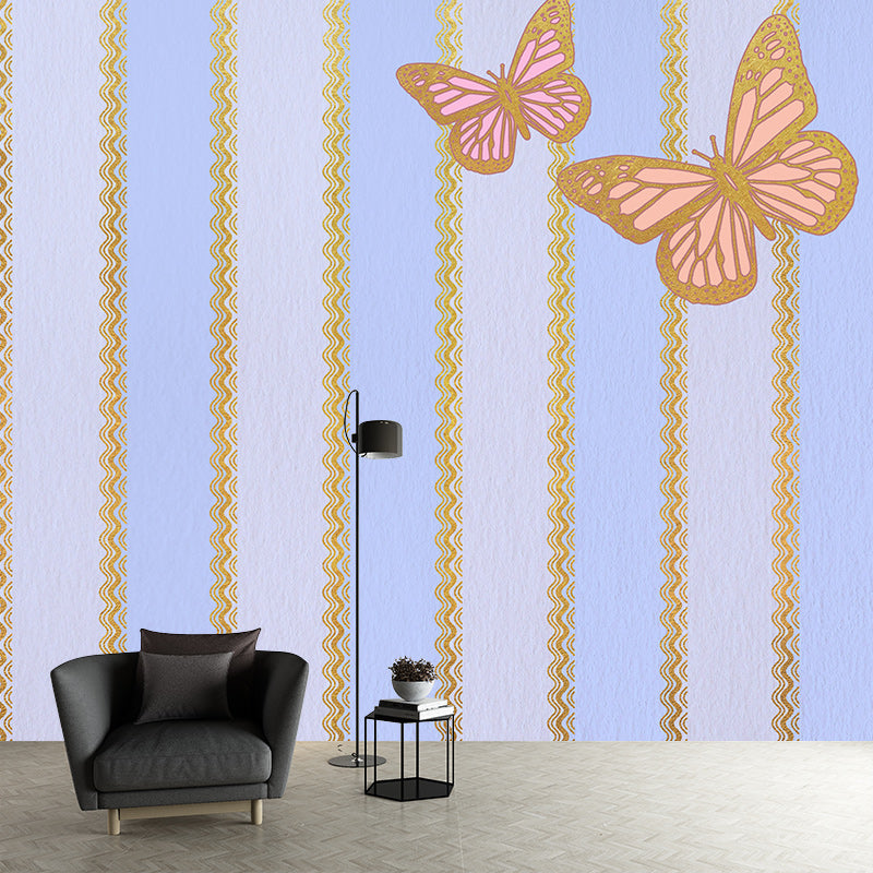 Stripe Mildew Resistant Wallpaper Illustration Sleeping Room Wall Mural