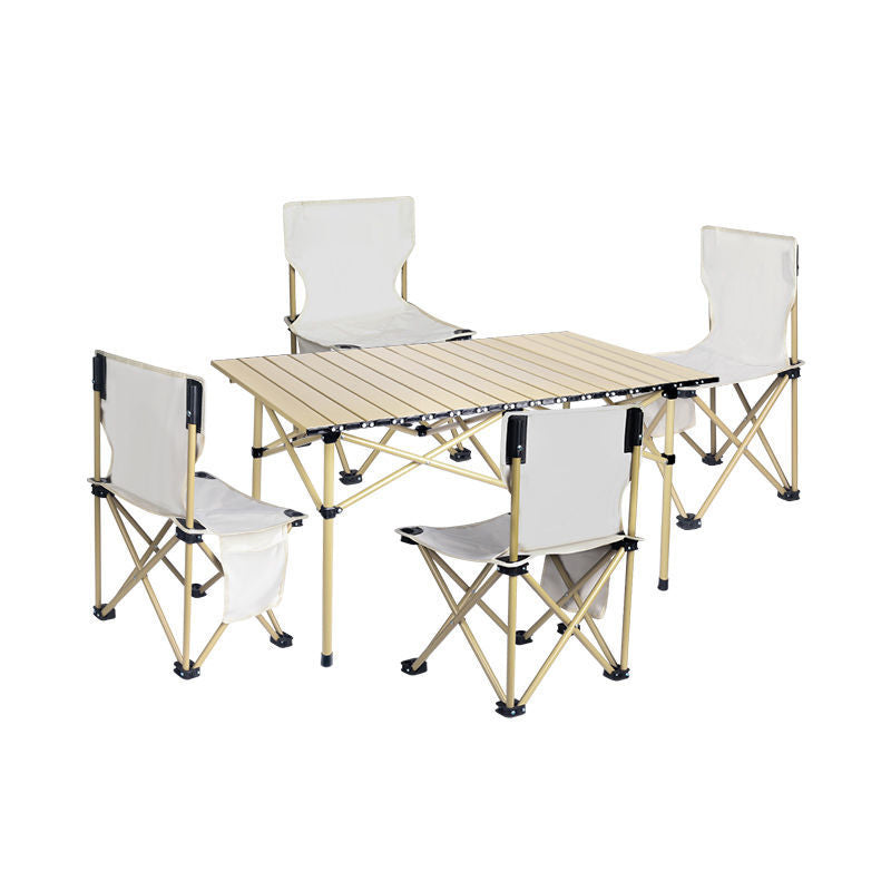 Modern Foldable Camping Table Set 1/5/7 Pieces Metal Dining Table Set for Outside