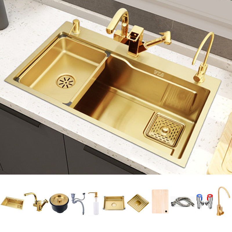 Glam Stainless Kitchen Sink Golden with Faucet Cutting-Board Drain Assembly Sink
