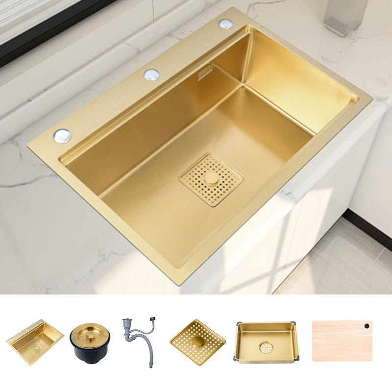 Stainless Steel Kitchen Sink Single Bowl Drop-in Sink 3 Holes with Strainer