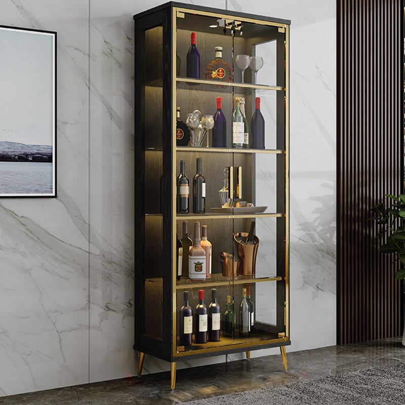 Glam Display Stand Black/Walnut Finish Display Cabinet with Glass Locking Doors