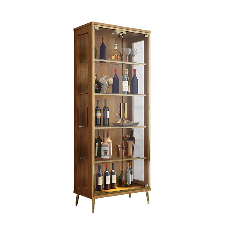 Glam Display Stand Black/Walnut Finish Display Cabinet with Glass Locking Doors