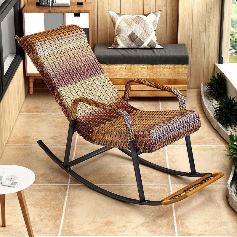 Woven Rope Rocking Chair Contrast Color Water Resistant Rattan Rocker Chair