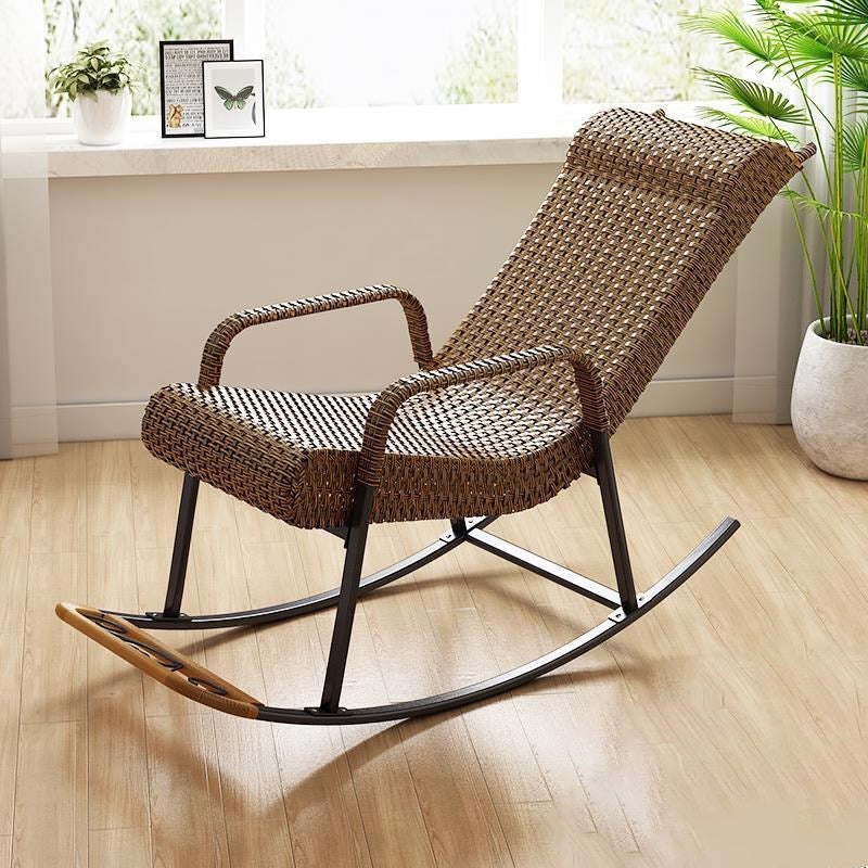 Woven Rope Rocking Chair Contrast Color Water Resistant Rattan Rocker Chair