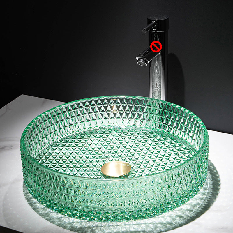 Contemporary Bathroom Sink Pop-Up Drain Glass Solid Color Rectangular Vessel Sink