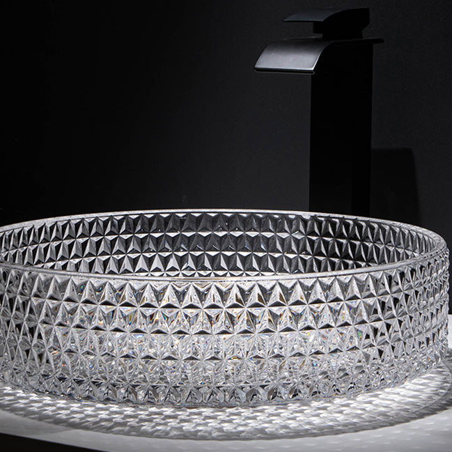 Contemporary Bathroom Sink Pop-Up Drain Glass Solid Color Rectangular Vessel Sink