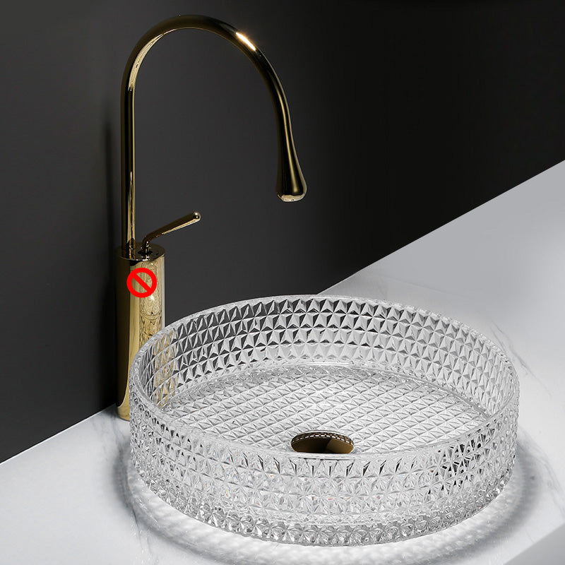 Contemporary Bathroom Sink Pop-Up Drain Glass Solid Color Rectangular Vessel Sink