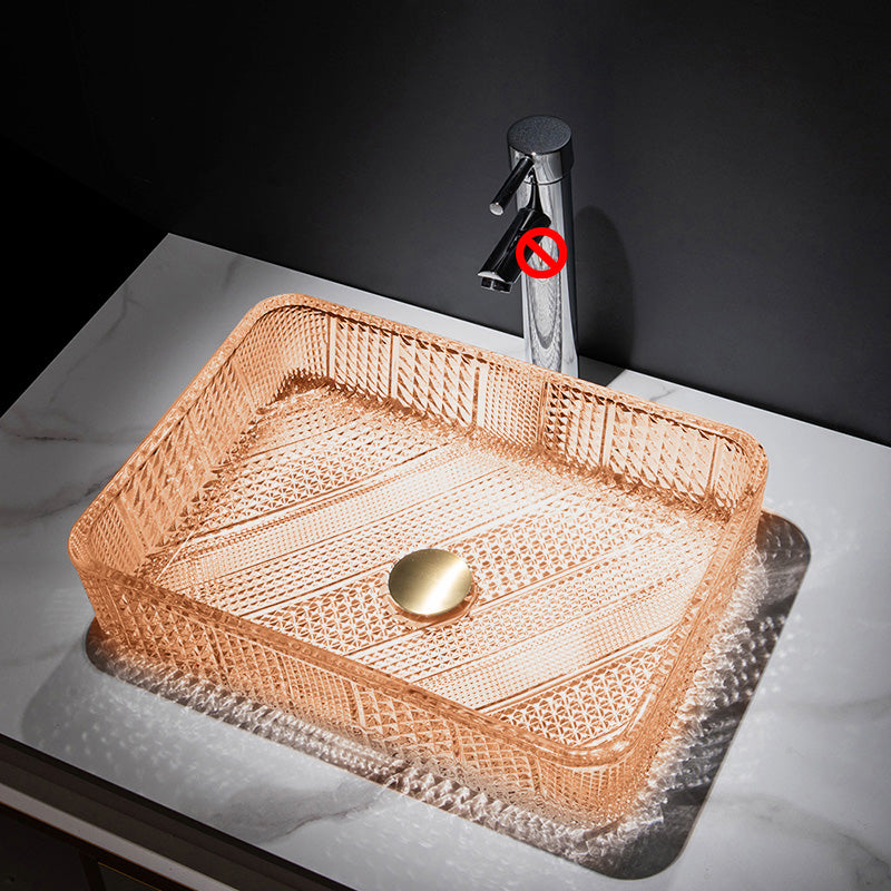 Contemporary Bathroom Sink Pop-Up Drain Glass Solid Color Rectangular Vessel Sink
