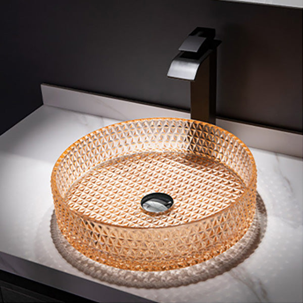 Contemporary Bathroom Sink Pop-Up Drain Glass Solid Color Rectangular Vessel Sink