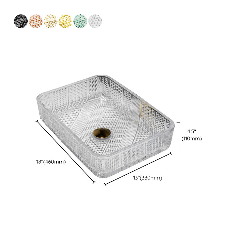 Contemporary Bathroom Sink Pop-Up Drain Glass Solid Color Rectangular Vessel Sink