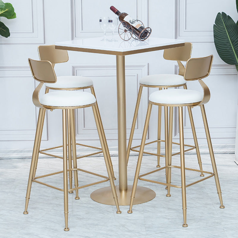 Gold Metal Pedestal Bar Table White Wood Top Bar Table for Small Places