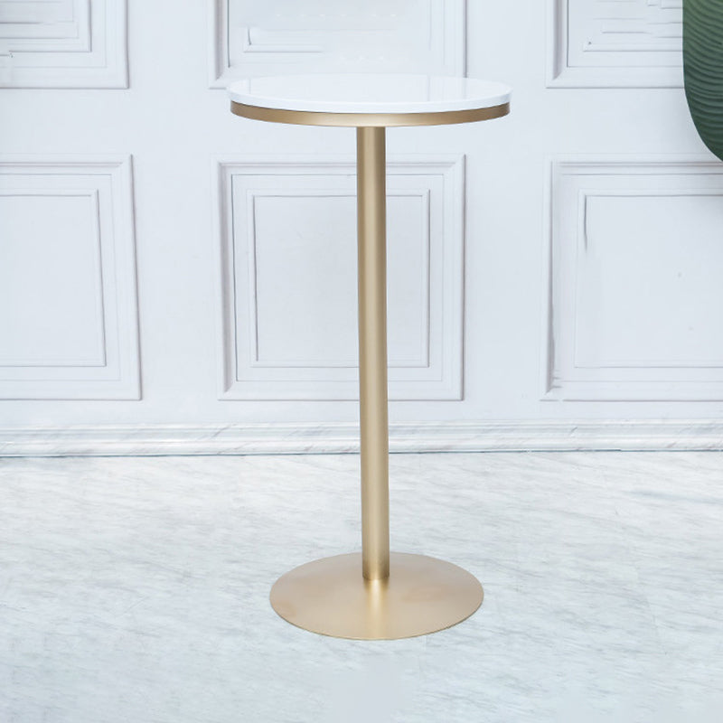 Gold Metal Pedestal Bar Table White Wood Top Bar Table for Small Places