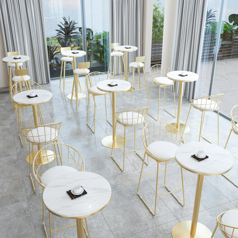 Glam Faux Marble Pub Table Cocktail Bar Table with Metal Pedestal