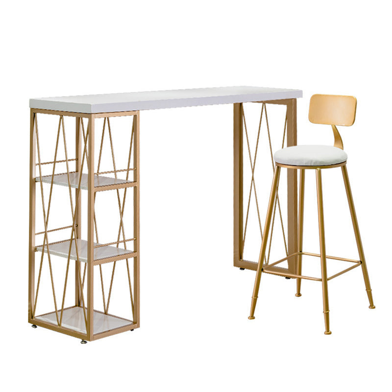 White Wood Bar Table Traditional Luxury Dining Table with Storage Shelves