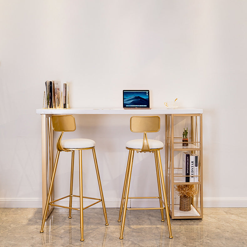 White Wood Bar Table Traditional Luxury Dining Table with Storage Shelves