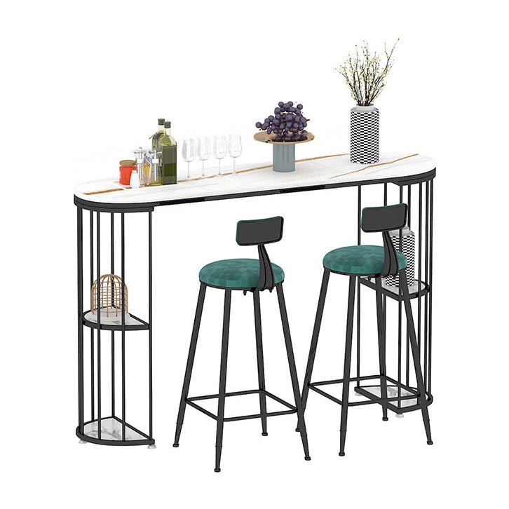 Oval Sintered Stone Bar Table Traditional Luxury Dining Table with Storage Shelves