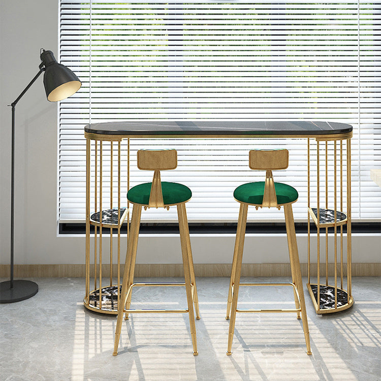 Oval Sintered Stone Bar Table Metal Base Dining Table with Storage Shelves