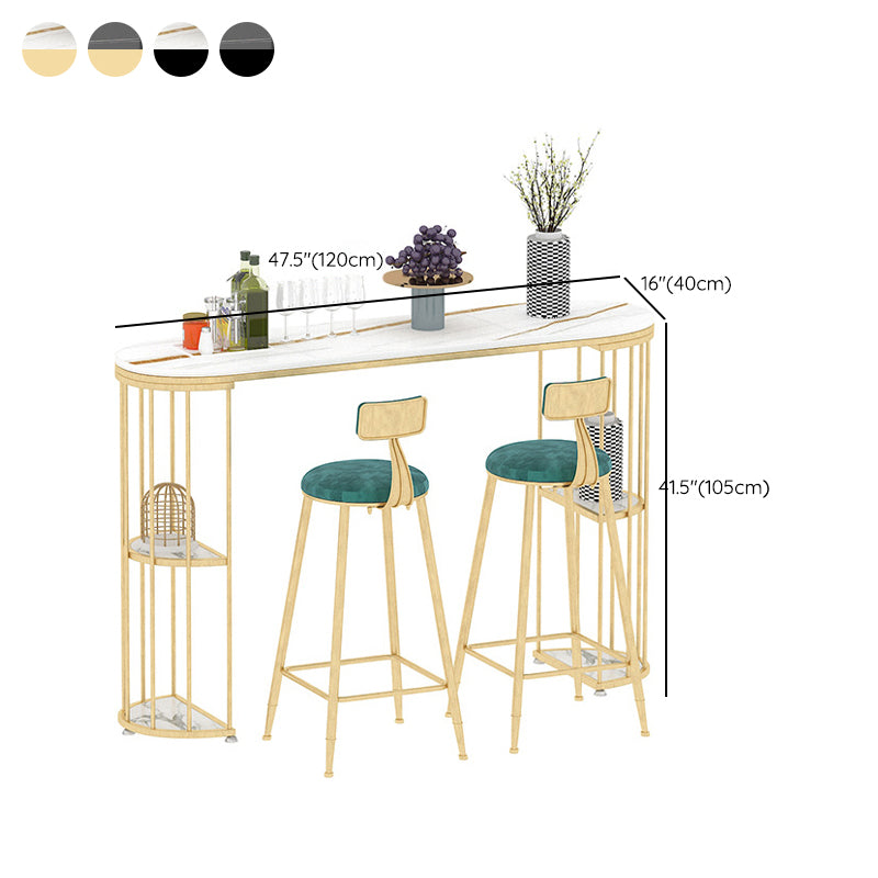 Oval Sintered Stone Bar Table Metal Base Dining Table with Storage Shelves