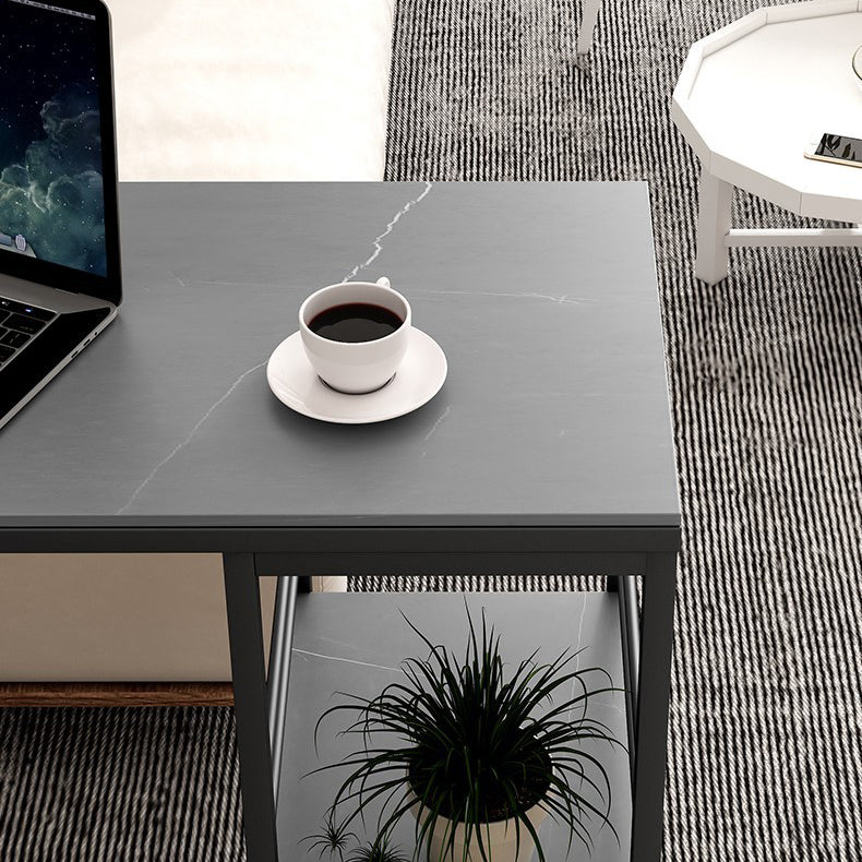 Rectangle Sintered Stone Bar Table Black and Metal Base Bar Table for Kitchen Living Room