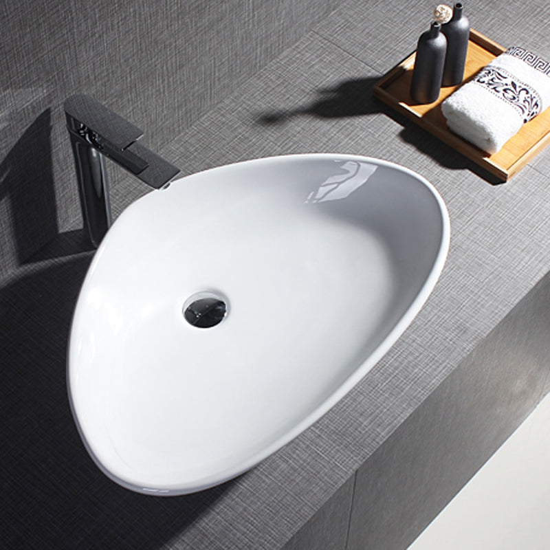 Modern Bathroom Sink Porcelain Pop-Up Drain Oval-Shape Vessel Sink (Faucet Not Included)