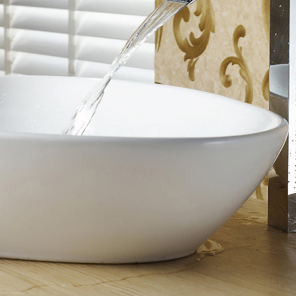 Modern Bathroom Sink Porcelain Pop-Up Drain Oval-Shape Vessel Sink (Faucet Not Included)