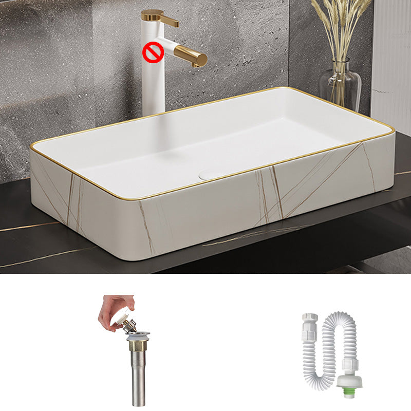 Modern Bathroom Sink Porcelain Pop-Up Drain Rectangular Vessel Bathroom Sink