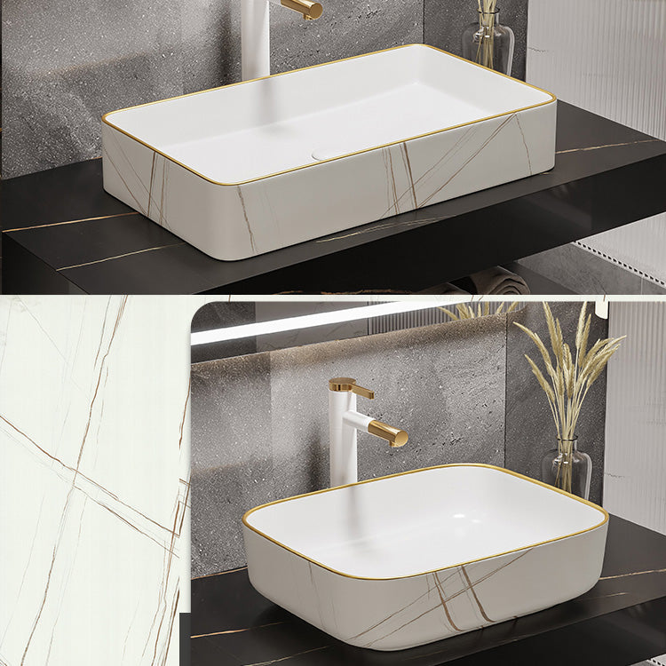 Modern Bathroom Sink Porcelain Pop-Up Drain Rectangular Vessel Bathroom Sink