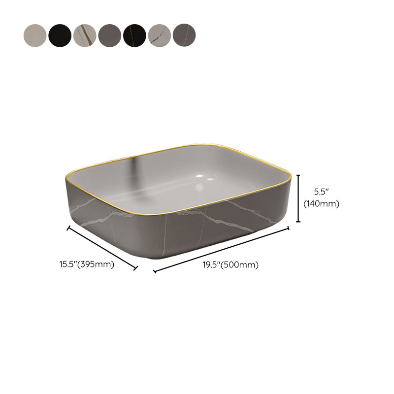 Modern Bathroom Sink Porcelain Pop-Up Drain Rectangular Vessel Bathroom Sink