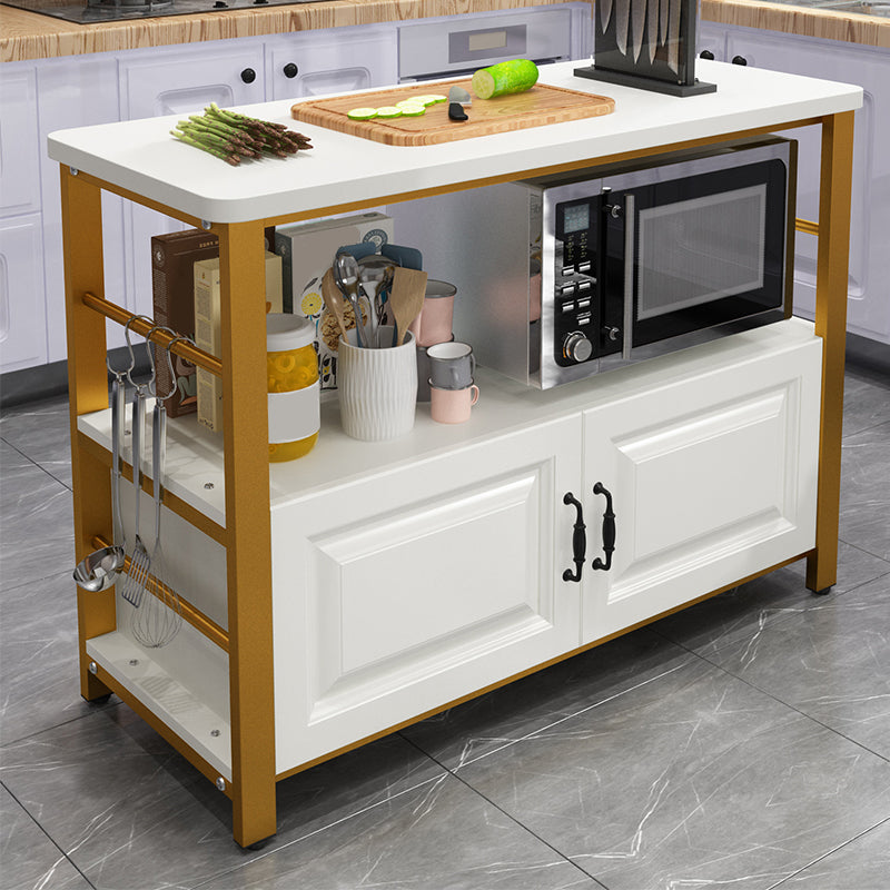 Modern White Faux Marble Top Kitchen Island Metal Frame Prep Table